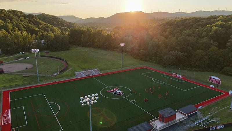 Nuttall Field aerial with view of Harpertown Field during the day