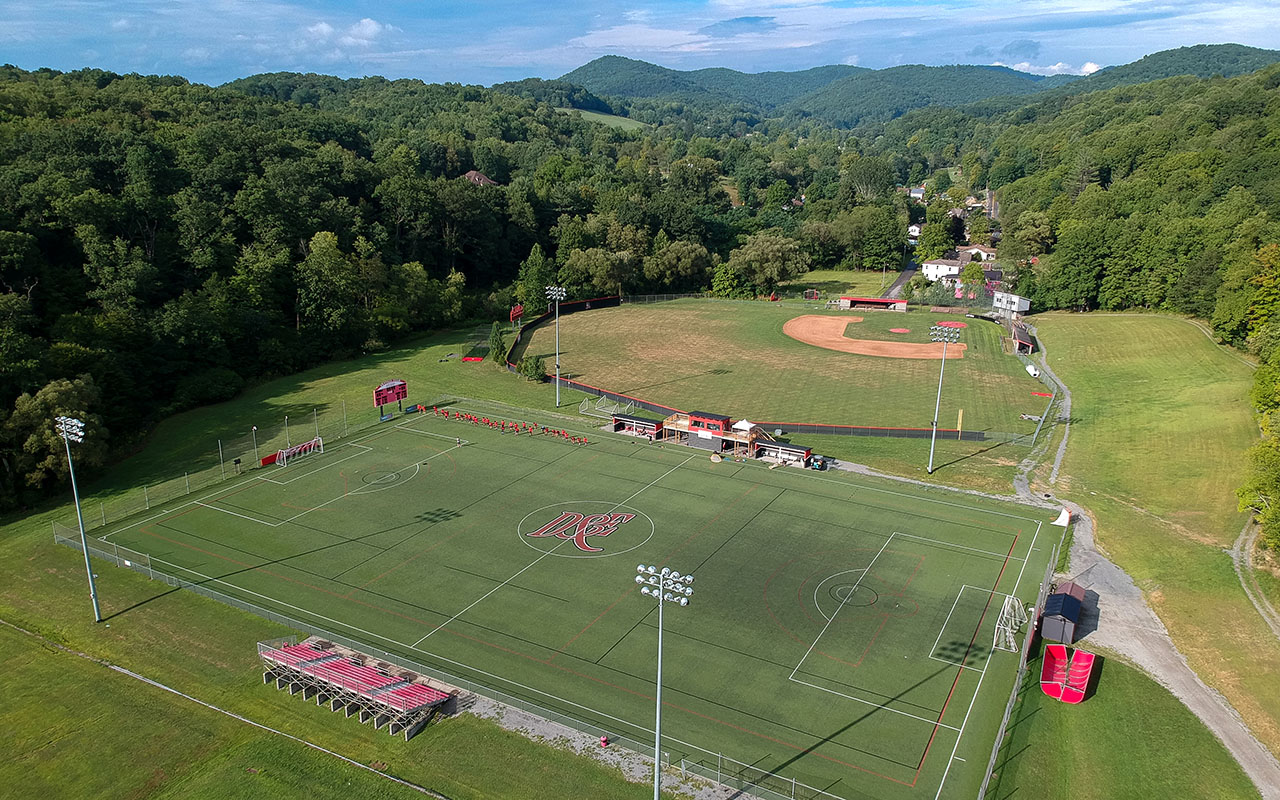 Nuttall Field aerial with view of Harpertown Field during the day